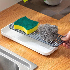 Kitchen Sponge Holder Countertop Sink Organizer with Drain Soap Storage Rack