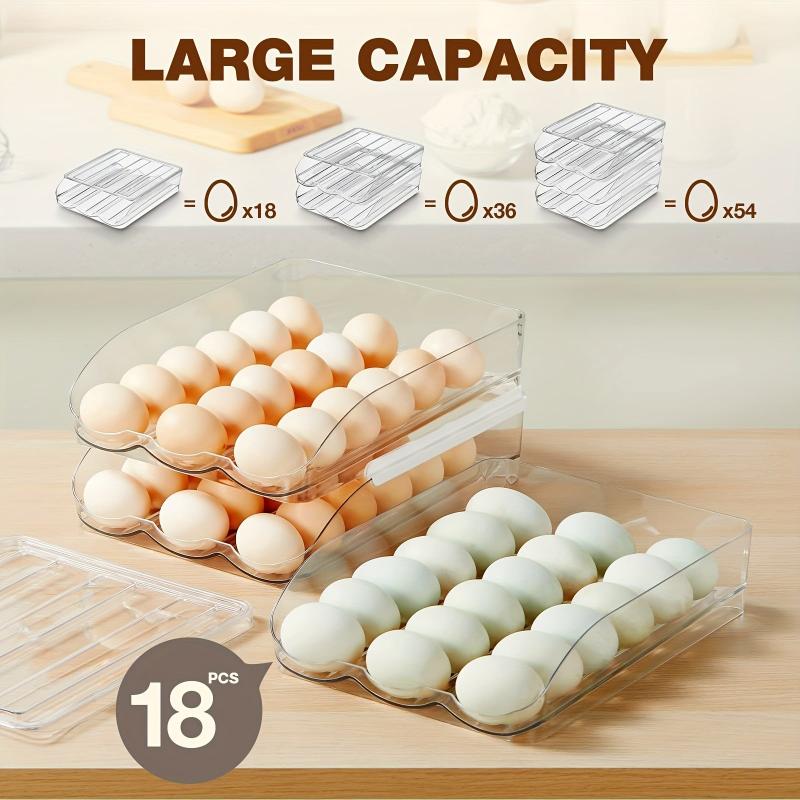 2pcs Kitchen Rolling Egg Carton Refrigerator Storage Container with Lid