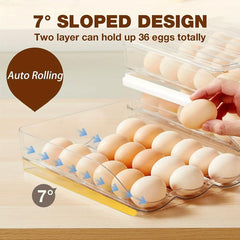 2pcs Kitchen Rolling Egg Carton Refrigerator Storage Container with Lid