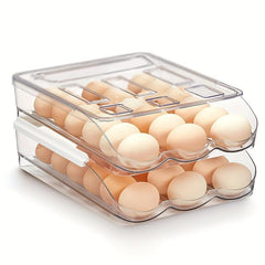 2pcs Kitchen Rolling Egg Carton Refrigerator Storage Container with Lid