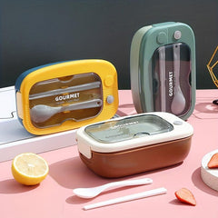 Leak Proof Lunch Box with Divider and Cutlery Dust-Proof Compartment