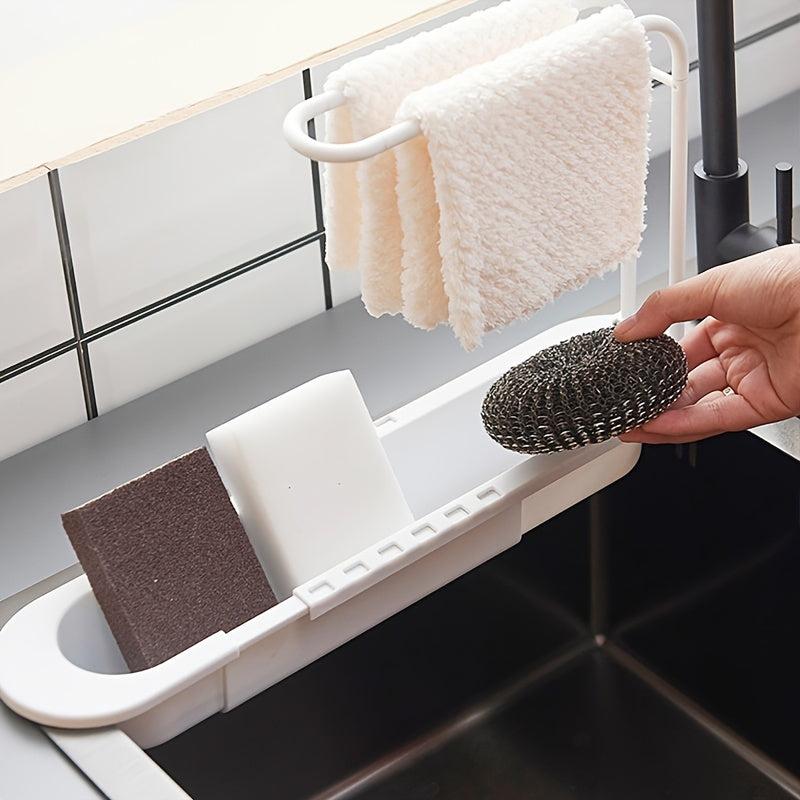 Telescopic Sink Rack Holder Organizer for Sponge Dish Cloth and Drain Basket