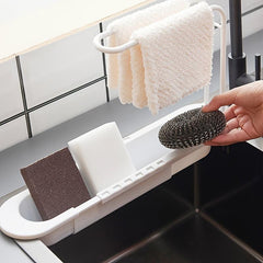 Telescopic Sink Rack Holder Organizer for Sponge Dish Cloth and Drain Basket