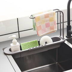 Telescopic Sink Rack Holder Organizer for Sponge Dish Cloth and Drain Basket