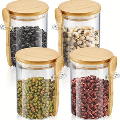 4-Piece Airtight Glass Jars w/ Bamboo Lids & Spoons 17oz