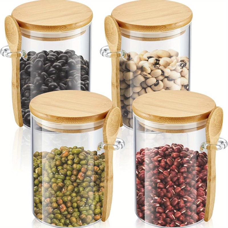 4-Piece Airtight Glass Jars w/ Bamboo Lids & Spoons 17oz