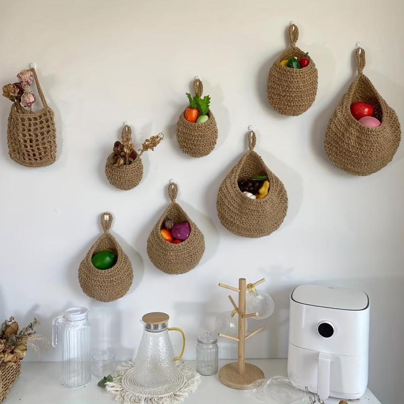 Boho Style Fruit Hammock Bag for Kitchen Teardrop Wall Hanging Basket