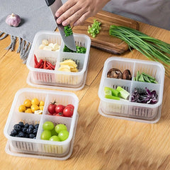 4-in-1 Fruit/Veg Storage Container with Drainer, Keep Food Fresh in Kitchen