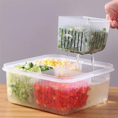 4-in-1 Fruit/Veg Storage Container with Drainer, Keep Food Fresh in Kitchen