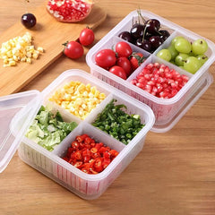 4-in-1 Fruit/Veg Storage Container with Drainer, Keep Food Fresh in Kitchen