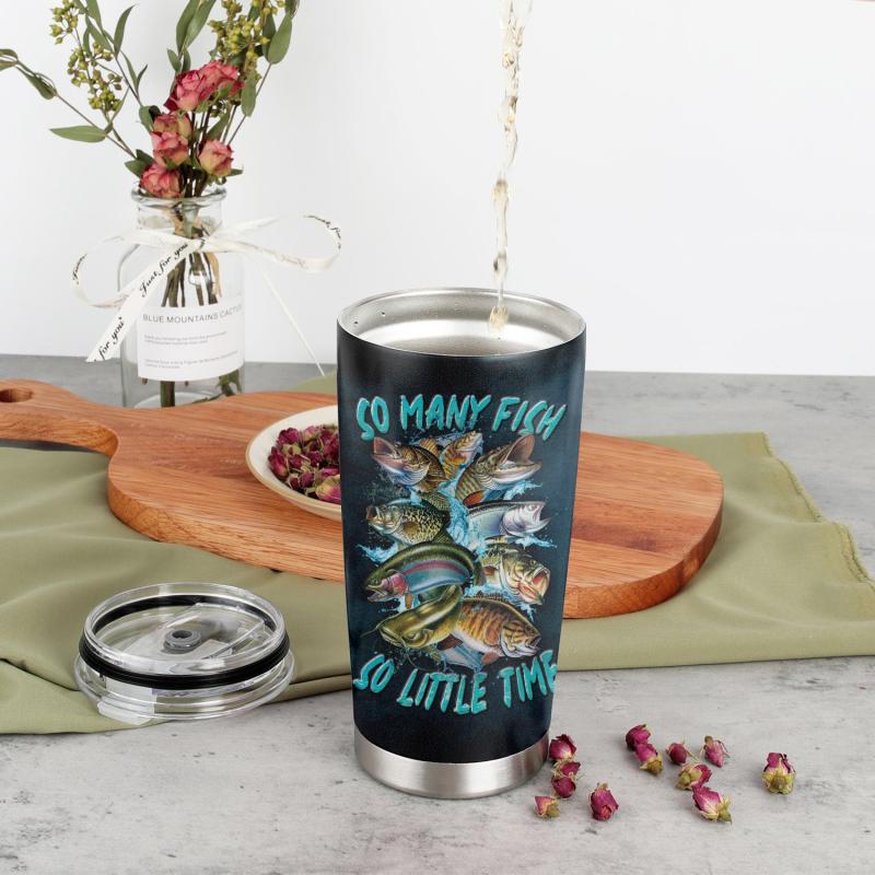 Personalized Fishing Tumbler So Many Fish Stainless Steel Coffee Travel Mug 20oz