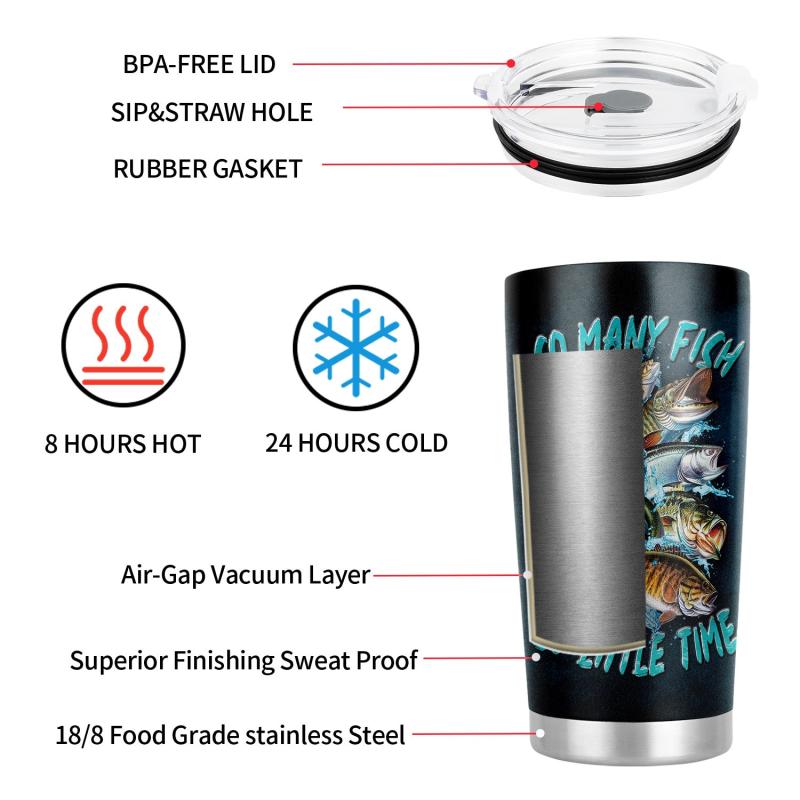 Personalized Fishing Tumbler So Many Fish Stainless Steel Coffee Travel Mug 20oz