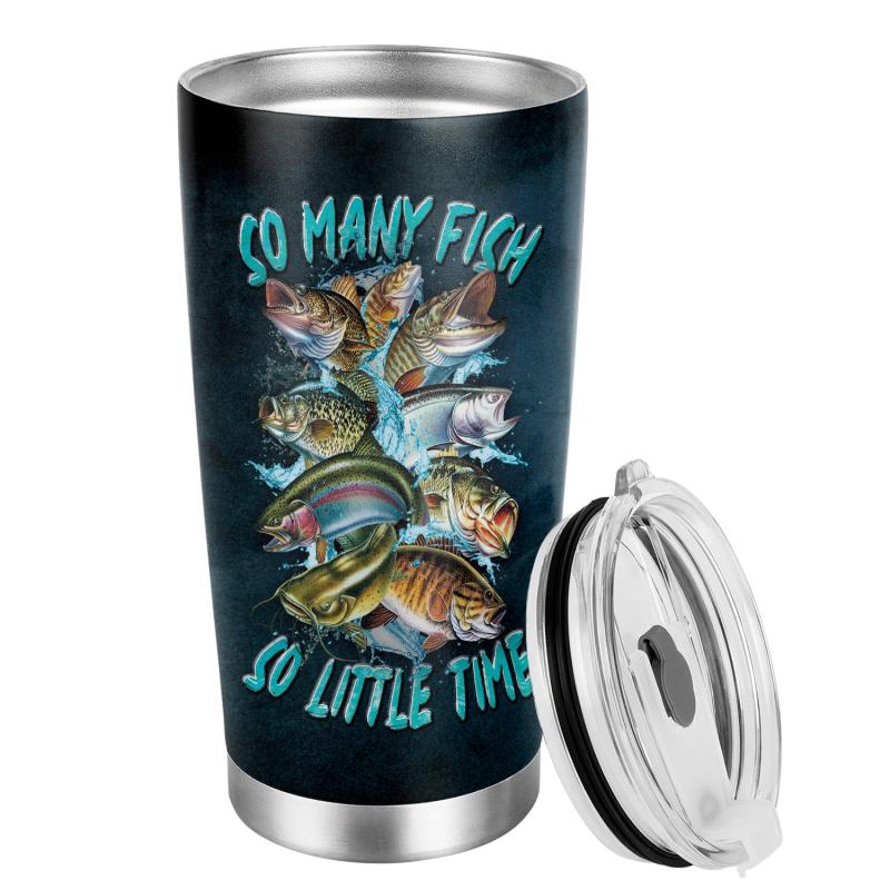 Personalized Fishing Tumbler So Many Fish Stainless Steel Coffee Travel Mug 20oz