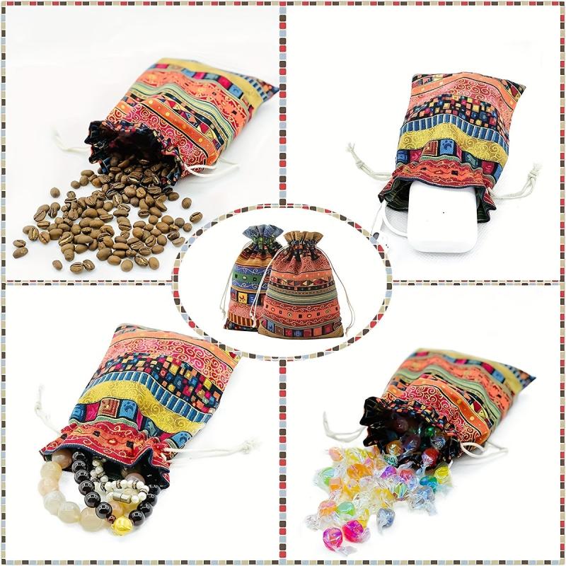 6pcs Ethnic Style Jewelry Coin Pouches Reusable Cotton Gift Bags