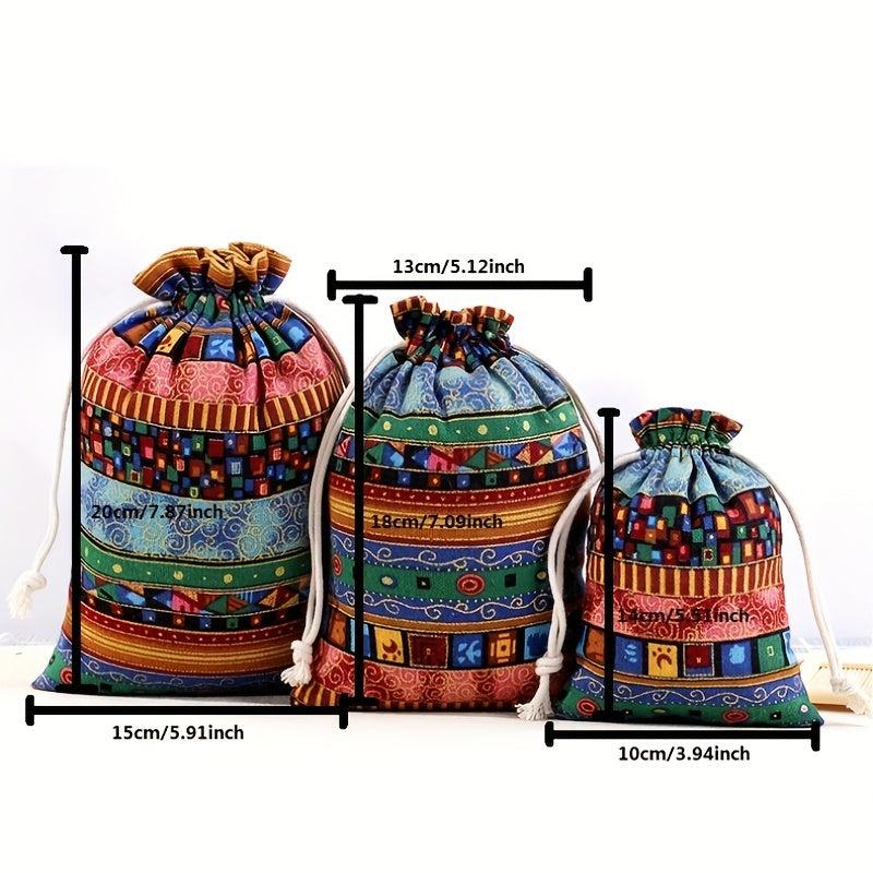 6pcs Ethnic Style Jewelry Coin Pouches Reusable Cotton Gift Bags