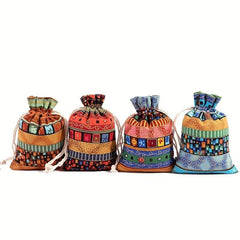 6pcs Ethnic Style Jewelry Coin Pouches Reusable Cotton Gift Bags