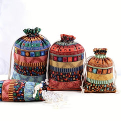 6pcs Ethnic Style Jewelry Coin Pouches Reusable Cotton Gift Bags