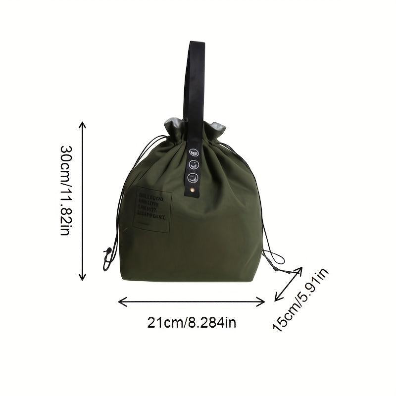Insulated Bento Bag with Letter Webbing, Industrial Canvas, Portable Lunch Bag