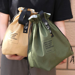 Insulated Bento Bag with Letter Webbing, Industrial Canvas, Portable Lunch Bag