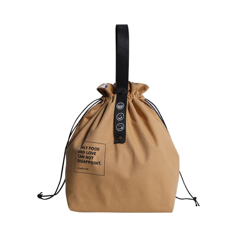 Insulated Bento Bag with Letter Webbing, Industrial Canvas, Portable Lunch Bag