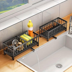 Stainless Steel Sponge Holder Rack with Drain Tube for Kitchen Supplies