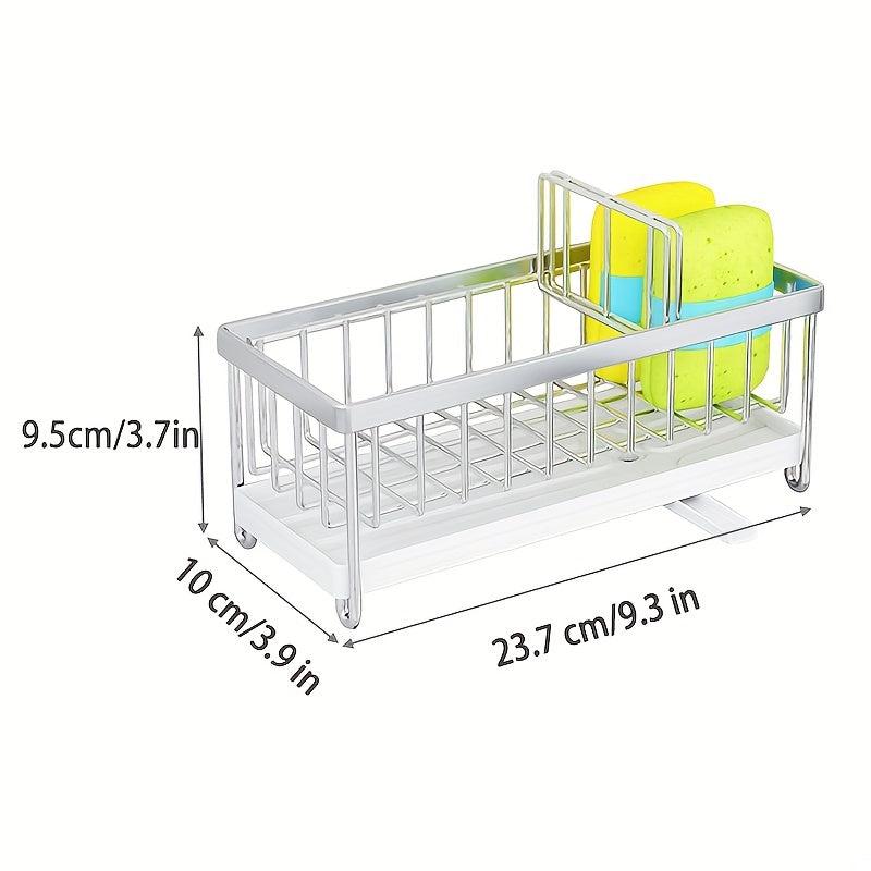 Stainless Steel Sponge Holder Rack with Drain Tube for Kitchen Supplies