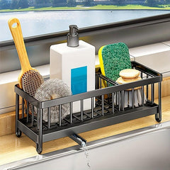 Stainless Steel Sponge Holder Rack with Drain Tube for Kitchen Supplies