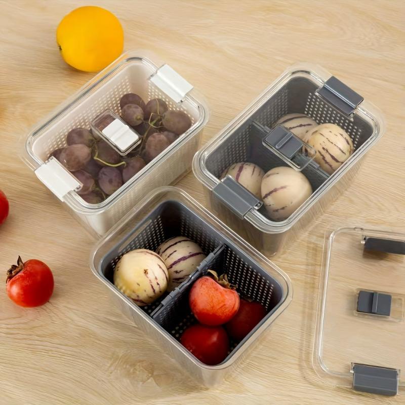 3pcs Japanese Style Double Layer Fresh Keeping Boxes for Vegetables Fruits