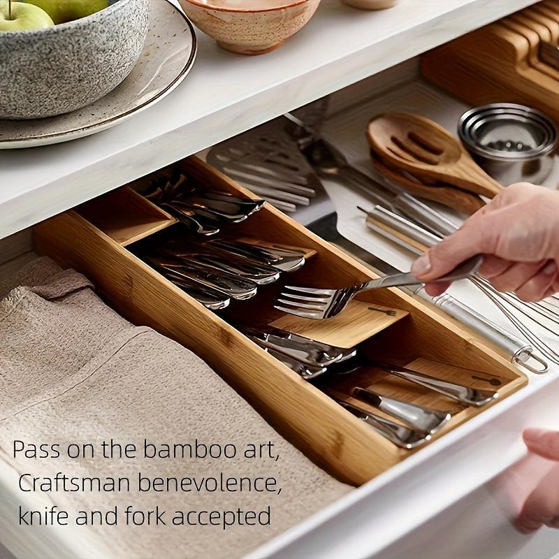 Bamboo Kitchen Drawer Storage Rack Organizer for Fork Spoon Cutlery Divider