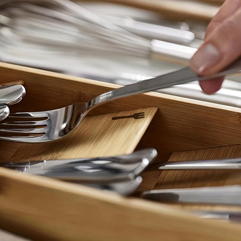 Bamboo Kitchen Drawer Storage Rack Organizer for Fork Spoon Cutlery Divider