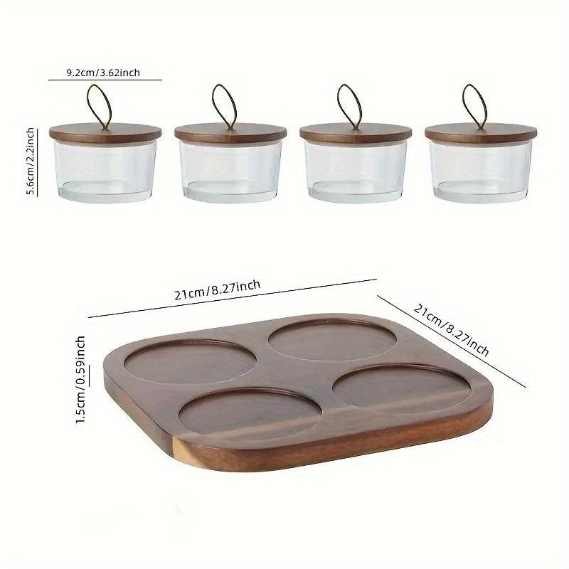 6pcs Nut Dish With Lids & Wooden Tray Snack Jar Fruit Bowl Room Decor