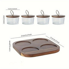 6pcs Nut Dish With Lids & Wooden Tray Snack Jar Fruit Bowl Room Decor