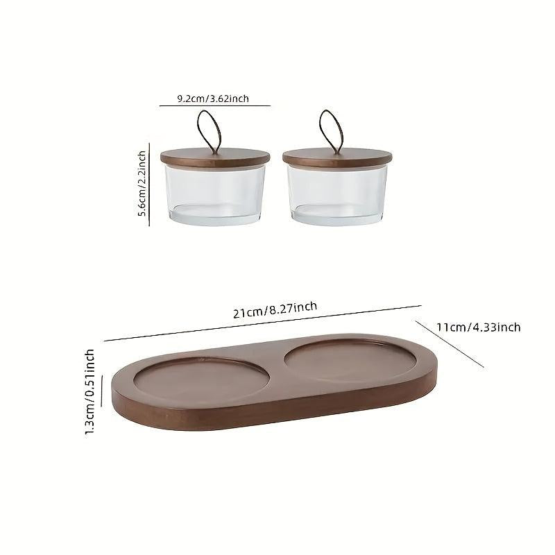 6pcs Nut Dish With Lids & Wooden Tray Snack Jar Fruit Bowl Room Decor