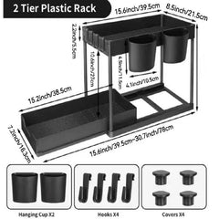 2 Tier Sliding Cabinet Basket Organizer for Kitchen and Bathroom