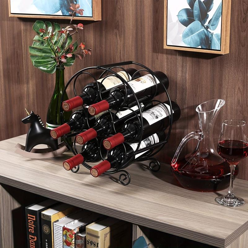 Metal Wine Rack 7 Bottle Capacity Countertop Display Stand Small Bottles Kitchen