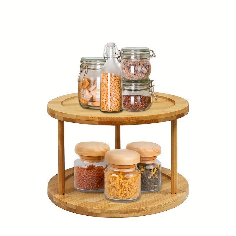Bamboo Turntable Lazy Susan Spinning Spice Rack 2 layer