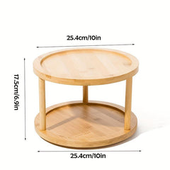 Bamboo Turntable Lazy Susan Spinning Spice Rack 2 layer