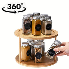 Bamboo Turntable Lazy Susan Spinning Spice Rack 2 layer