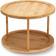 Bamboo Turntable Lazy Susan Spinning Spice Rack 2 layer