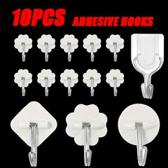 10pcs Non Slip Sticky Hooks for Kitchen Bathroom Living Room Towel Storage Hooks