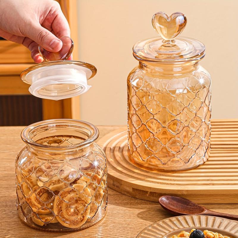 Christmas Cookie Jar With Heart Cover Glass Sealed Jar