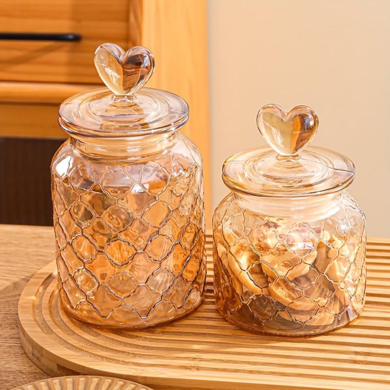 Christmas Cookie Jar With Heart Cover Glass Sealed Jar