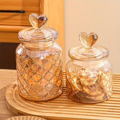 Christmas Cookie Jar With Heart Cover Glass Sealed Jar