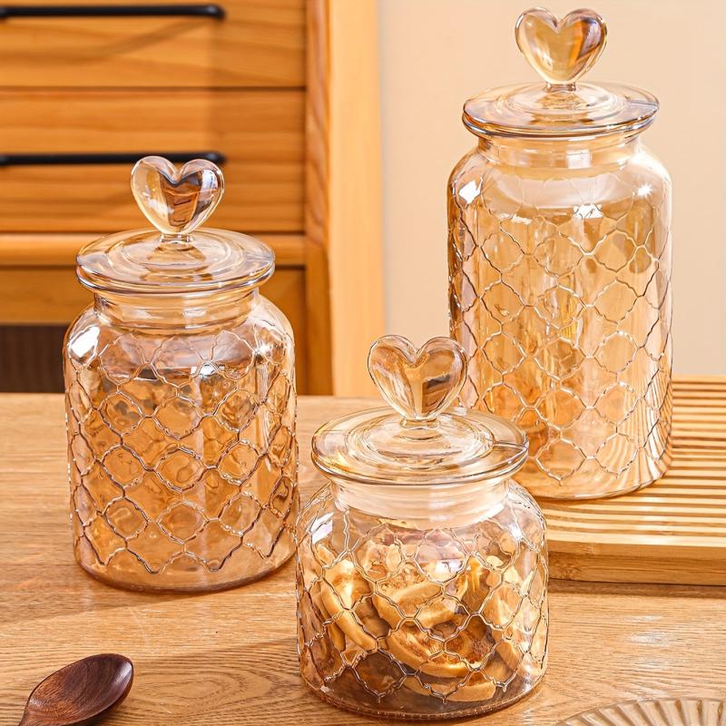 Christmas Cookie Jar With Heart Cover Glass Sealed Jar