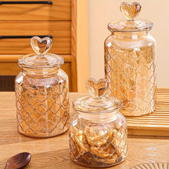 Christmas Cookie Jar With Heart Cover Glass Sealed Jar