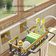 Wall Mounted Metal Caddy for Kitchen Sink with Towel Rod Hooks