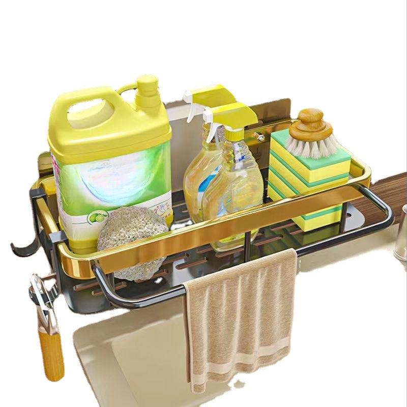 Wall Mounted Metal Caddy for Kitchen Sink with Towel Rod Hooks