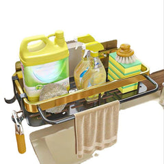 Wall Mounted Metal Caddy for Kitchen Sink with Towel Rod Hooks