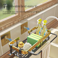 Wall Mounted Metal Caddy for Kitchen Sink with Towel Rod Hooks