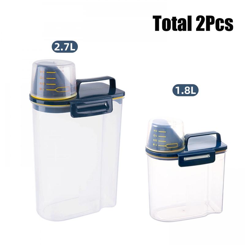 2Pcs Cereal Storage Container BPA-Free Rice Bucket w/ Measuring Cup